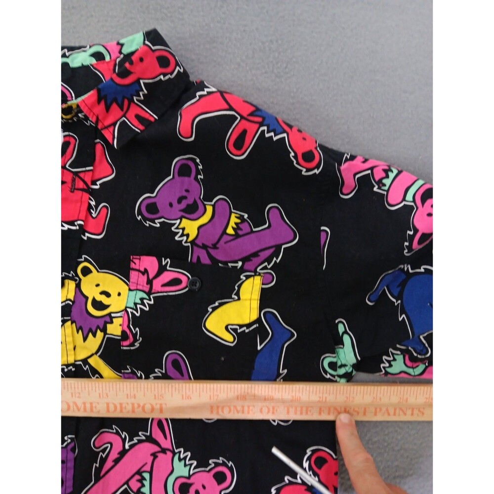 Grateful Dead Dancing Bears Short Sleeve Button Down Shirt- LG-Black Multicolor - Picture 7 of 9